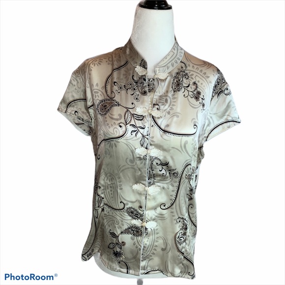 Tops - Vintage Silk Asian Top Beige